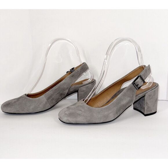 Vionic Nareen Low Block Heel Suede Leather Slingback Gray Closed Toe Office Sz 6 - Picture 1 of 15
